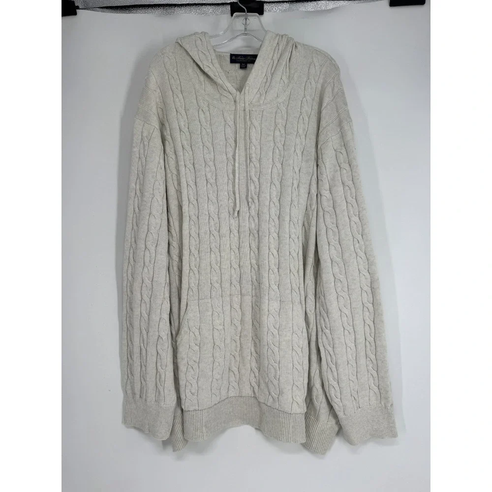 Brooks Brothers Hooded Sweater Mens Size 5XL Cotton Cable Knit Hoodie Knit Cream